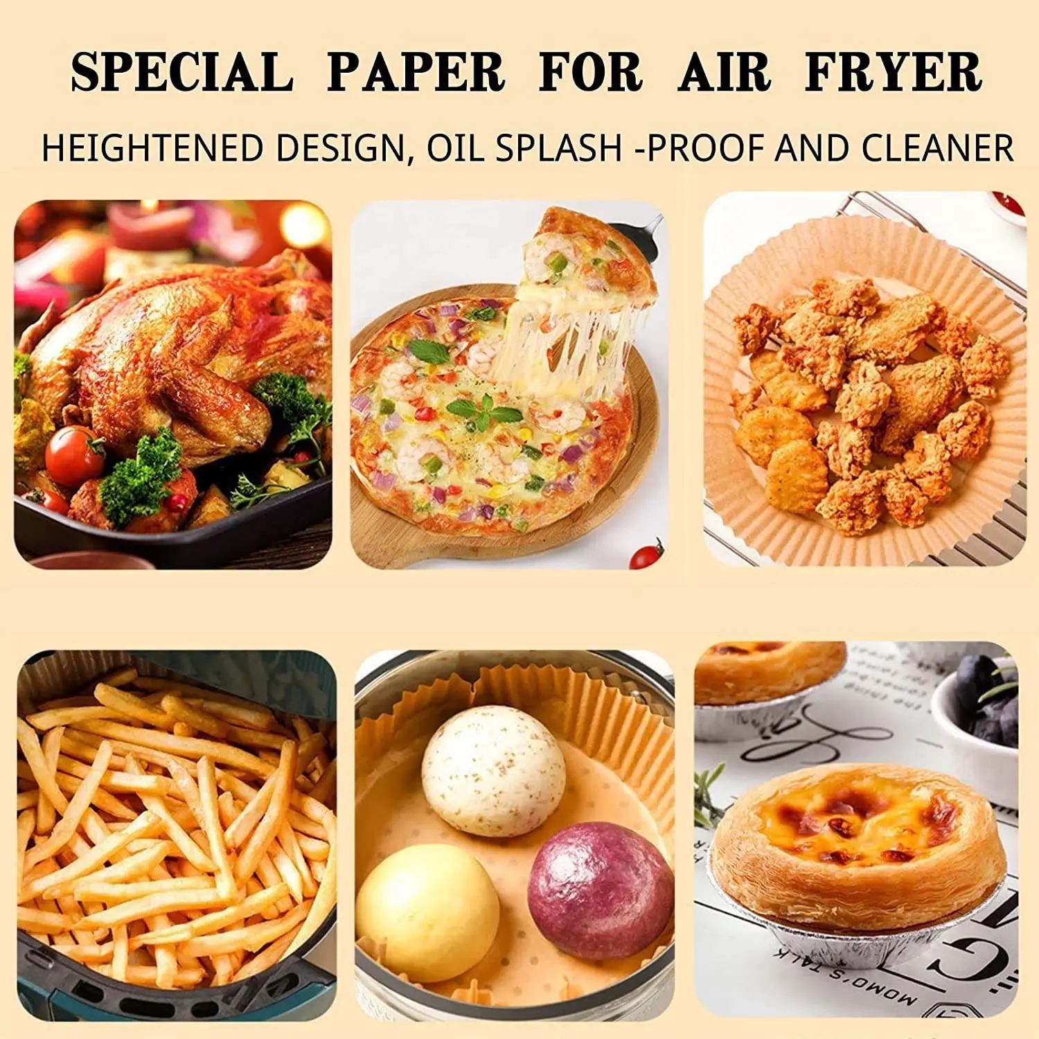 Disposable Air Fryer Paper Liners Square Liners for Air Fryer, Grease and Water Proof Non Stick Basket Parchment Paper
