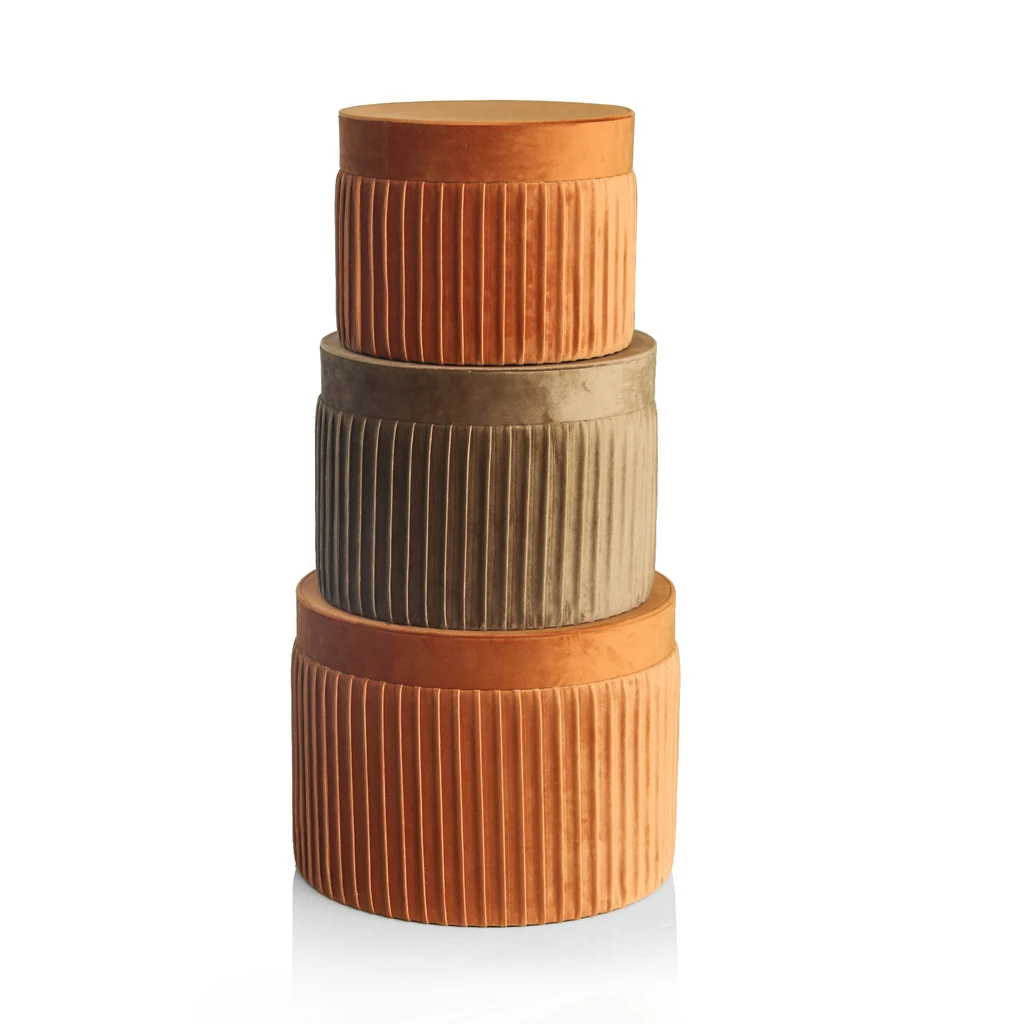Pleated Velvet Hat Organizer Set of 3 Round Storage Box