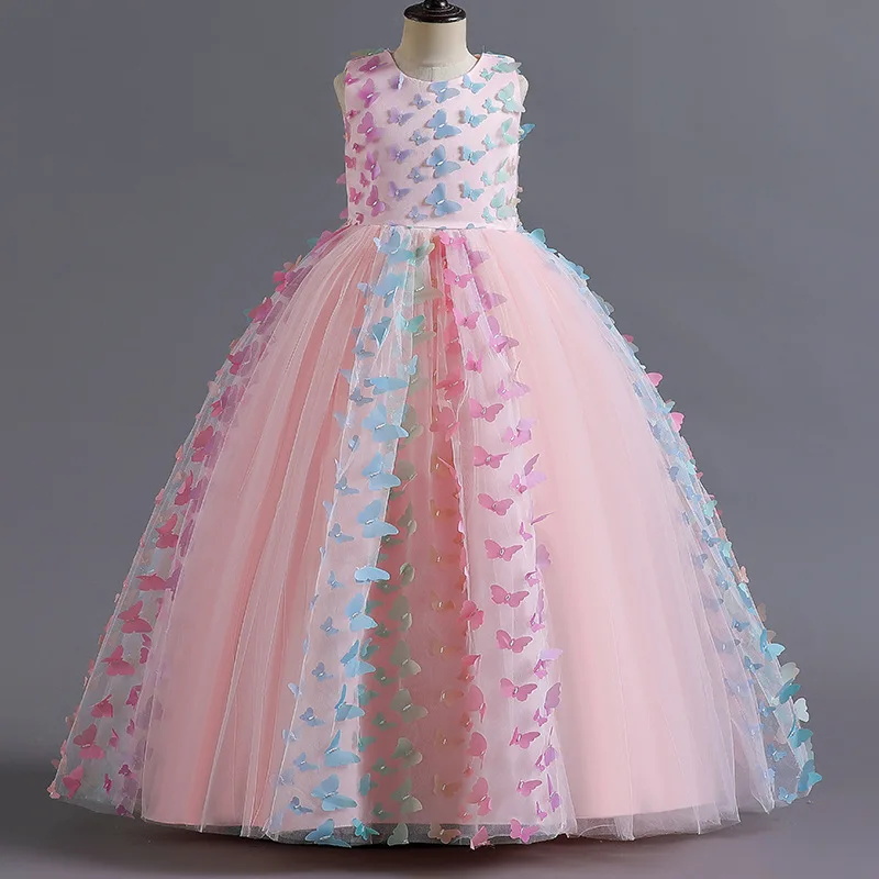 5-10 Years Kids Baby Girls Tutu Dresses Birthday Pageant Ball Gown Rainbow Tulle Wedding Party Dress For Kids Girls Long Dress