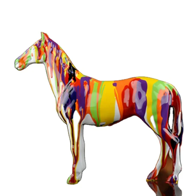 Hand Painted Abstract White Resin Garden Life Size Horse Sculpture