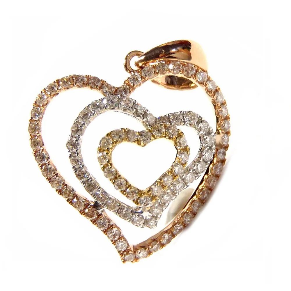China Hong Kong Manufacturer Classic Fashionable Design Customizable 18k Tri Colour Heart Shape Natural Diamond Pendant For Gift