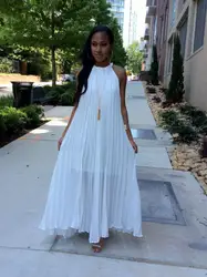 2019 summer women halter long dress sleeveless chiffon dress Pleated maxi dress