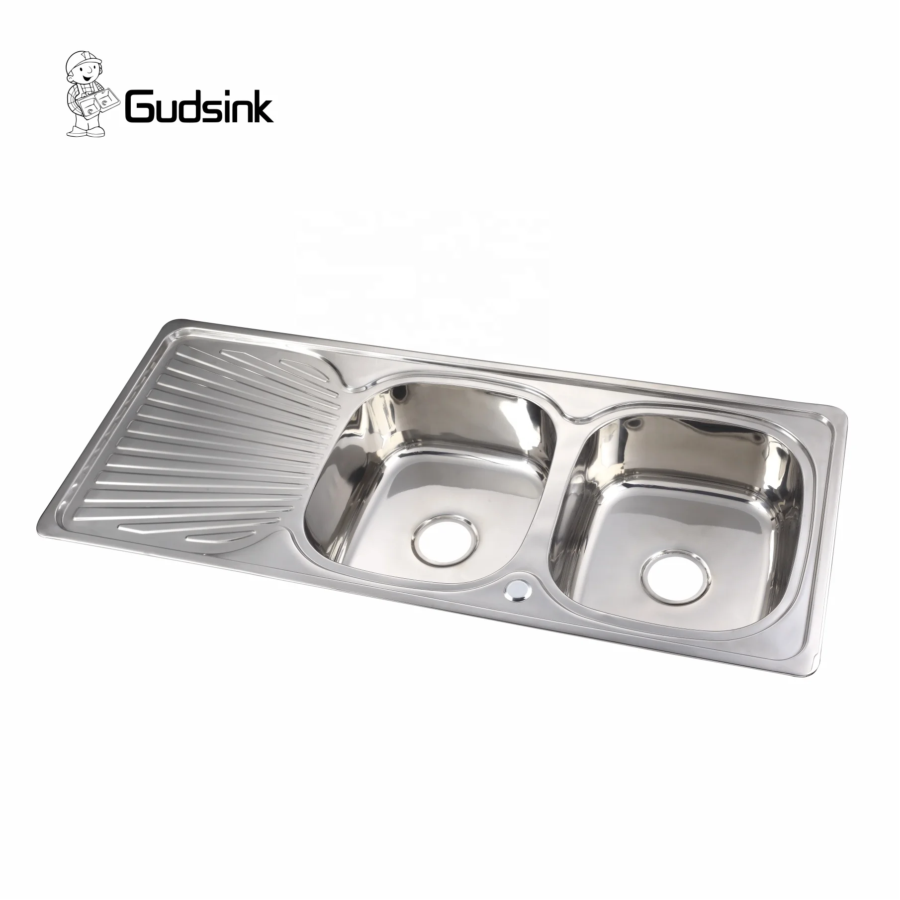 Gudsink 12050 Wash Laundry Board Drainboard Cabinet 2 Two Double Bowl Kitchen Sink Stainless Steel Basin