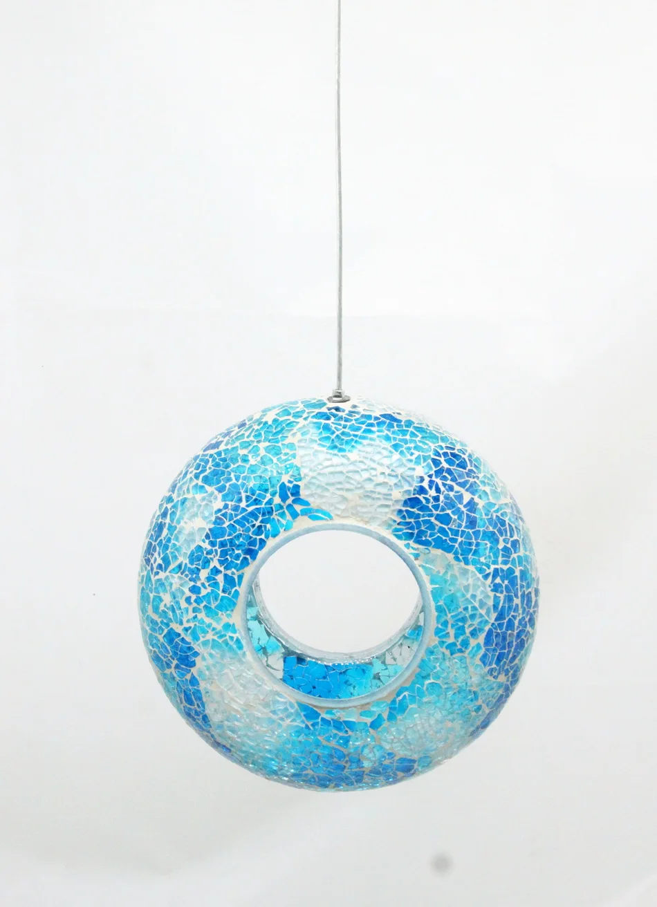 Bird Feeder for Outside Round Decorative Birdfeeder with Glass Mosaic Design for Outdoors Hanging