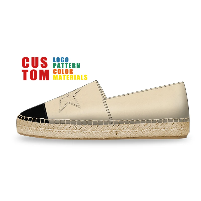 Custom Logo Slip-On Flat NATURAL JUTE DOUBLE T ALINE Embroidered Leather Canvas Trendy Women Walking Style Shoes Espadrilles Men