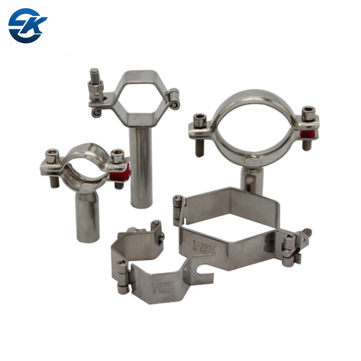 Sanitary Stainless Steel Tube Support Clip Bolt Pipe Holder Bracket Two Bolts Bolt Round Pipe Hanger