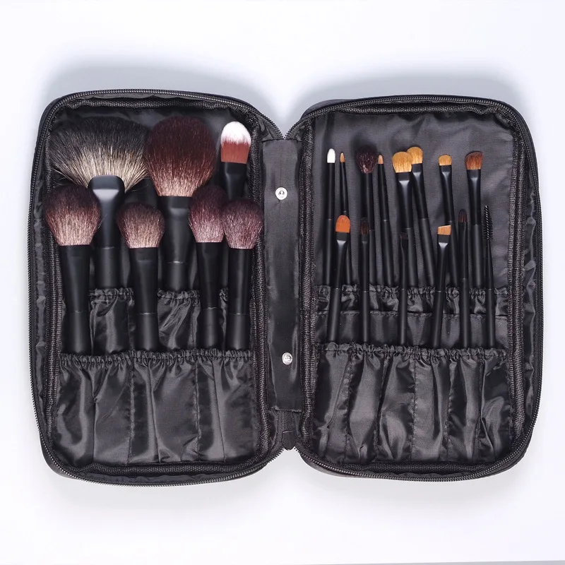 Wholesale private label high quality Luxury natural hair cosmetic brush 21pcs professional Matt black Copper ferrule makeup brus