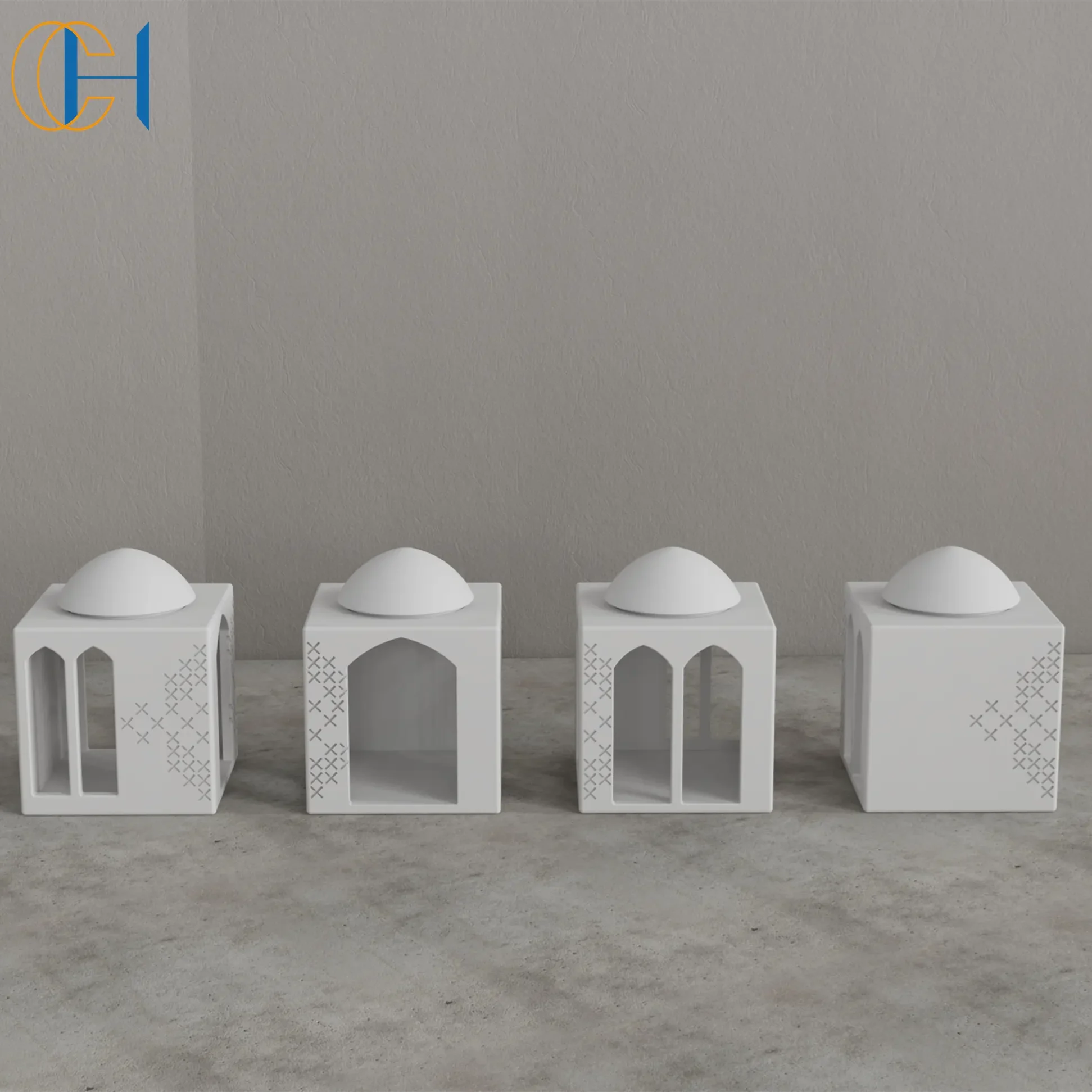 C&H Home Decoration Ramadan Mubarak Muslim Arabic Ceramic Cement Candle Holder Jar