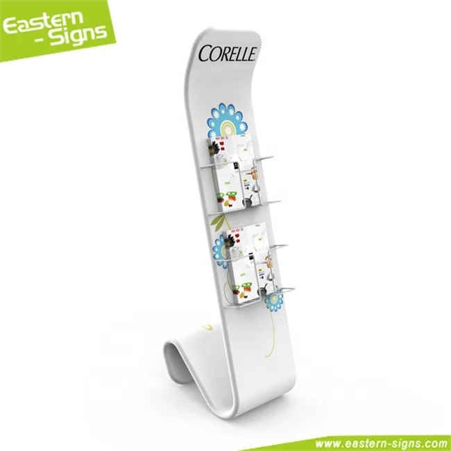 Portable floor standing aluminum fabric trade show flyer catalogue shelf display stand for advertising