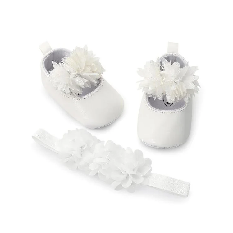 Cute Flower 0-1 Year Old Baby Toddler Shoes Soft Bottom Baby shoes with Headband sets