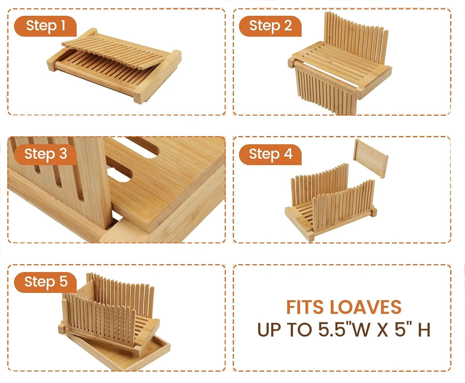 Bamboo Adjustable Foldable Manual Bakery Bread Slicer for Homemade Bread with sturdy bamboo cutting board