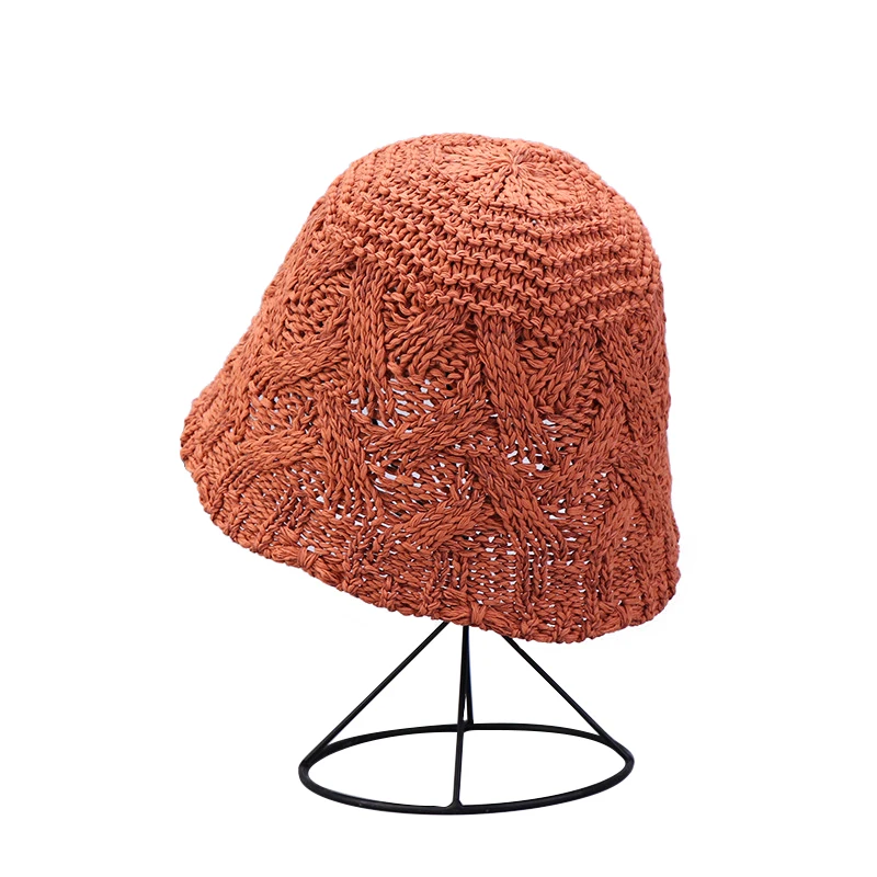 New Custom Hand Woven Paper Straw Sun Hats Beach Wide Brim Foldable Floppy Packable Breathable Mesh Crochet Bucket Hat for Women