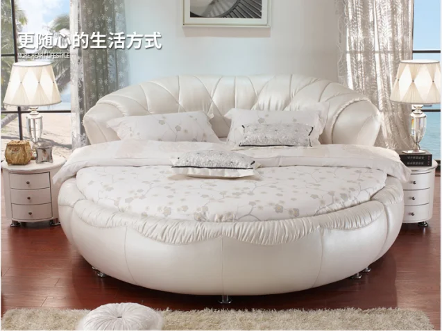 Smart leather round bed white furniture bedroom wedding bed