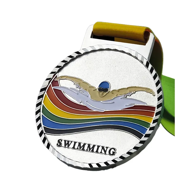High quality Custom Bulk Sports Ribbons Metal Medal Sports Enamel Logo Swimming Award Medals
