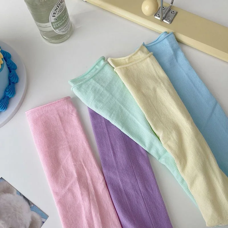 Thin Japanese Girls Candy Colour Mid-calf Socks for women