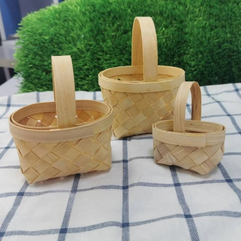 New Arrival Huangtu Handmade Woven Woodchip Storage Gift Basket With Handle For Home Decor