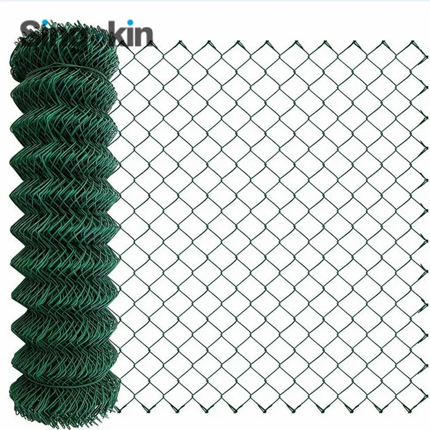 commercial diamond hole pvc plastic coated dark green cyclone chain link mesh fence net fencing roll for sale