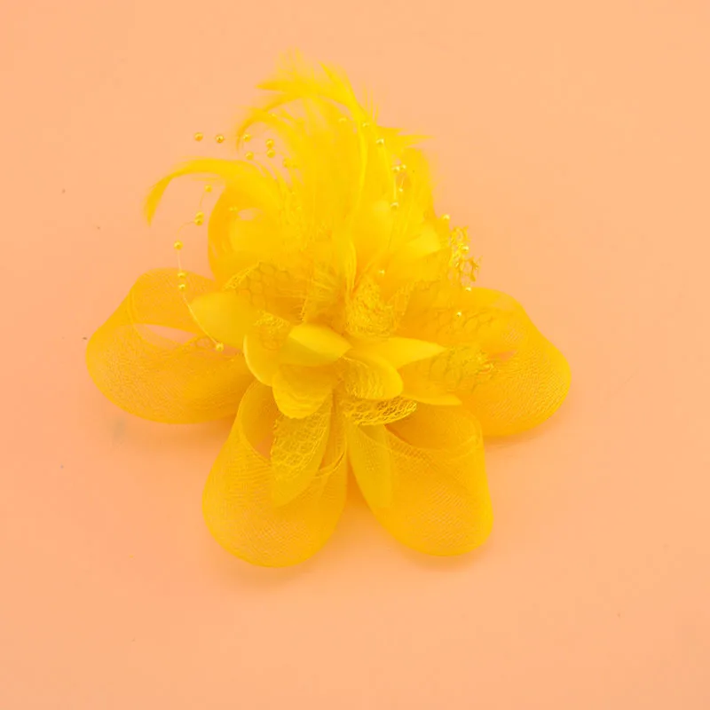 Retro Elegant Elastic Mesh Fascinator Multicolour Feather Broach Flower Clip  Wedding Accessories With Headband Girl clip