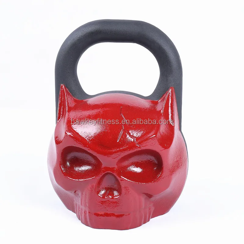 Painting Weight Lifting Cast Iron Kettlebell with skullface