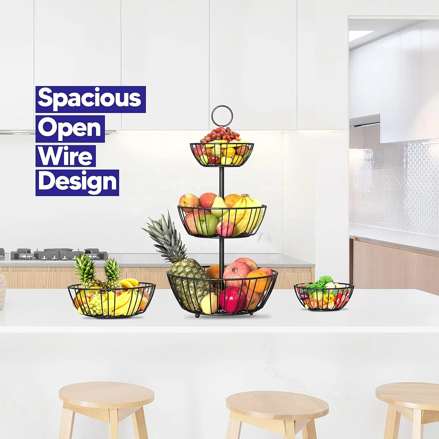 3 Tier Round Shape Fruit Storage 3 Tire Fruit Storage Basket Kitchen Vegetables Storage Rack