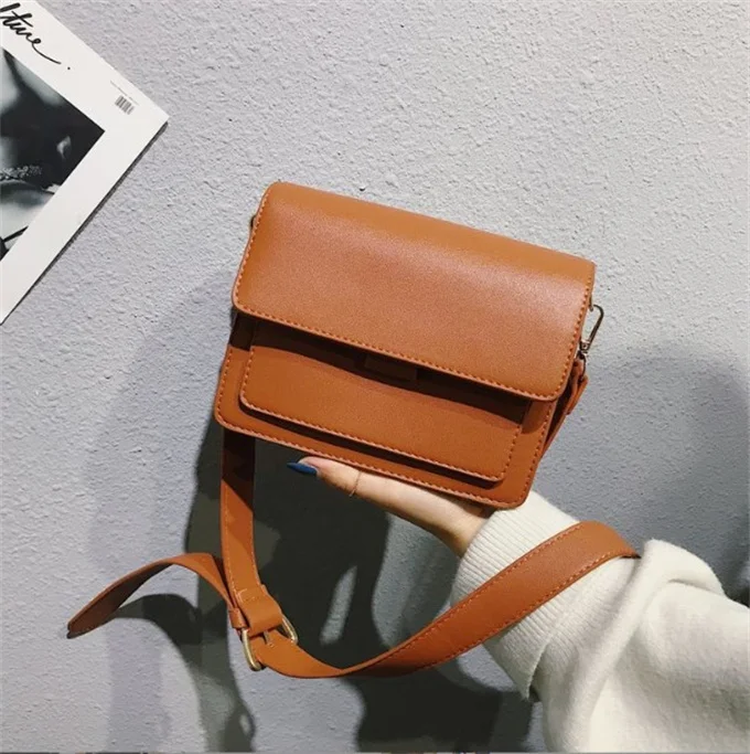 Casual Small Shoulder Solid Color PU Messenger Square Womens Crossbody Bag With Shoulder Strap