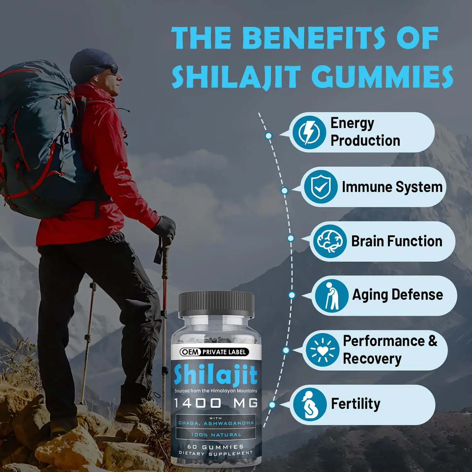 Private Label Himalayan Sweet Sugar Free Pure Himalayan Shilajit Gummies With Fulvic Acid Vitamin Supplement