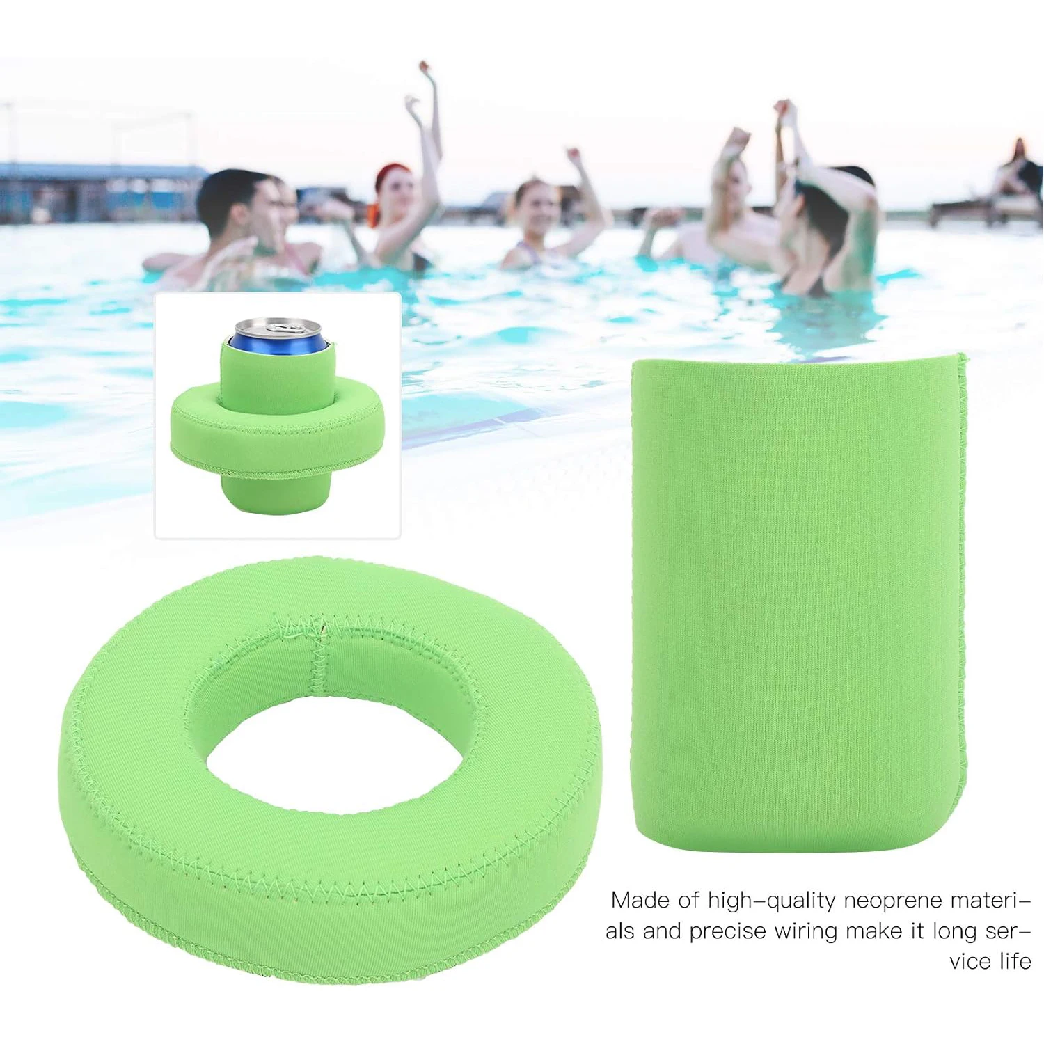 Custom Neoprene Float Cup Holder Beer Bottle Sleeve Swimming Pool Drink Can Support Rope Water Park Surface Floating Can Sleeve