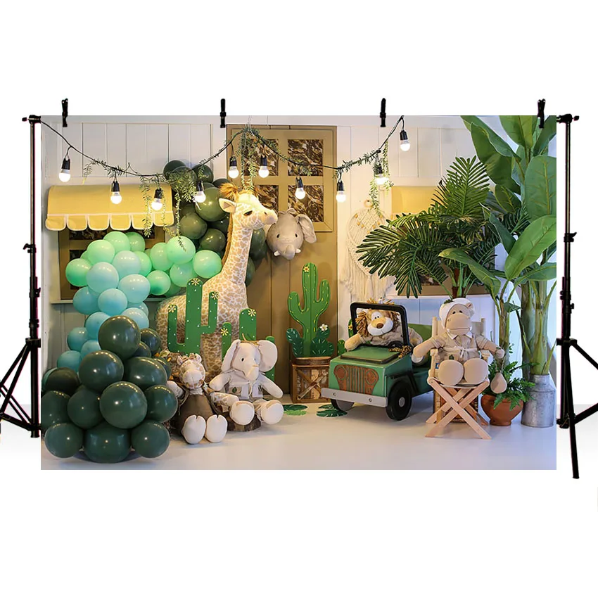 3D Photography Background Safari Jungle Animals Tropical Boy Birthday Party Cake Smash Portrait Decor Backdrop Photo Studio