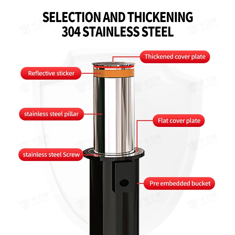 SWS Automatic Retractable Hydraulic Bollards Post Car Parking Bollard Stainless Steel Driveway Residential Automatic Bollard