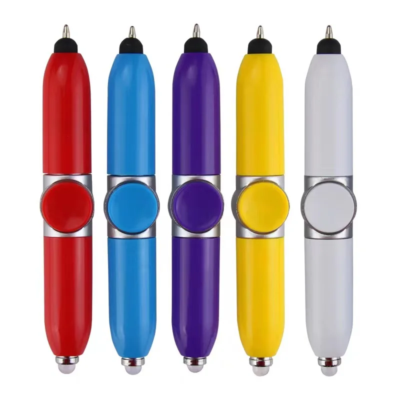 Creative mini plastic finger fidget spinner pen flash light stylus touch ballpoint pen multifunction decompression pen