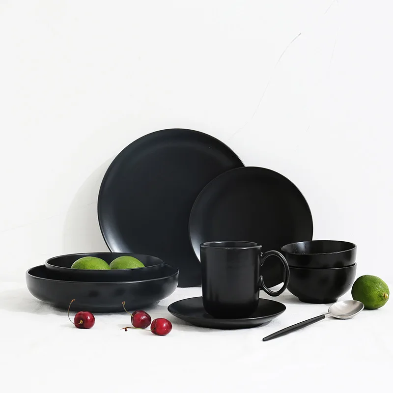 Wholesale black matte dinner stoneware plates used in wedding restaurant hotel events