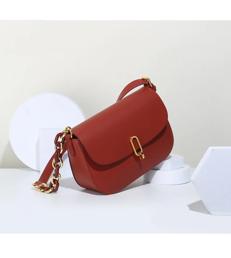 Handbag Woman Spring 2022 New Fashion Simple Leather Saddle Lock Buckle Single Shoulder Slant Bag for Women GENUINE Leather