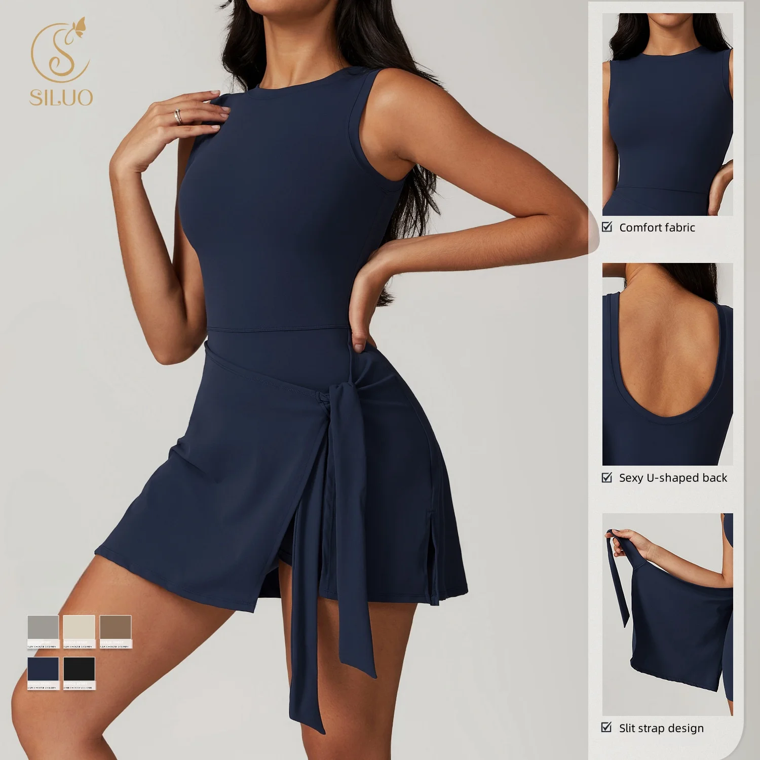 High Stretch Sport Skirt Yoga One Piece Tennis Jumpsuits Dress Women Gym Wear Skirts Set Tennis Skirt Sportswear for Adults