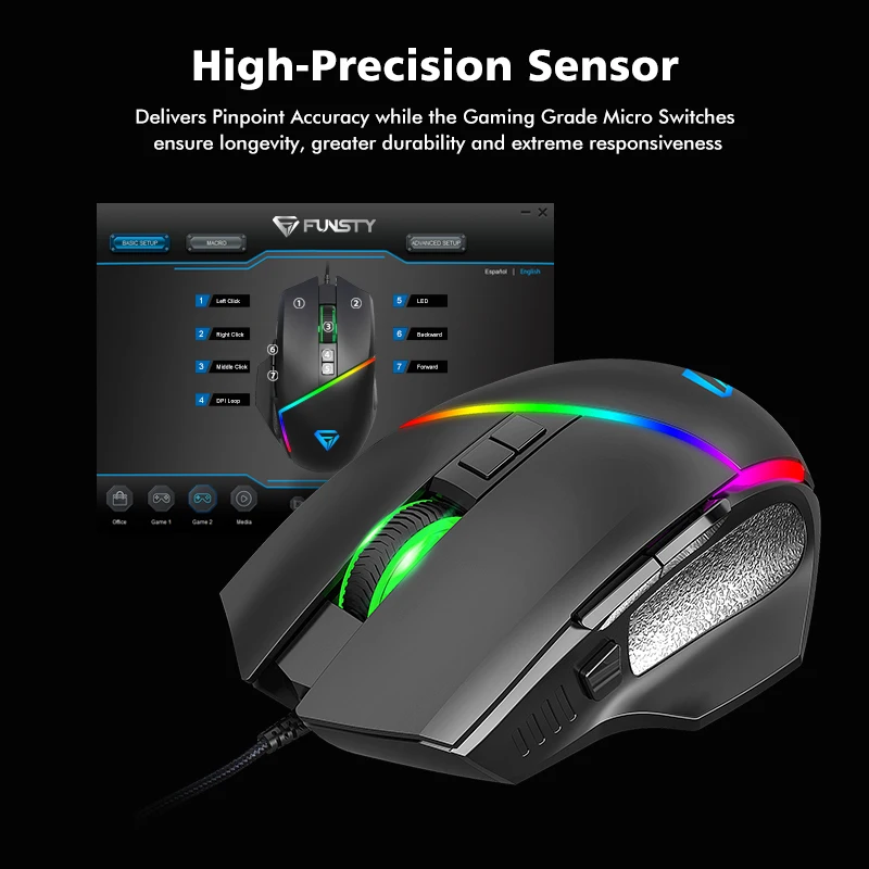 Mouse gamer OEM cheap glowing rgb 7 colors 6400dpi mice gaming mouse sem fio portatil macbook computer black mouse