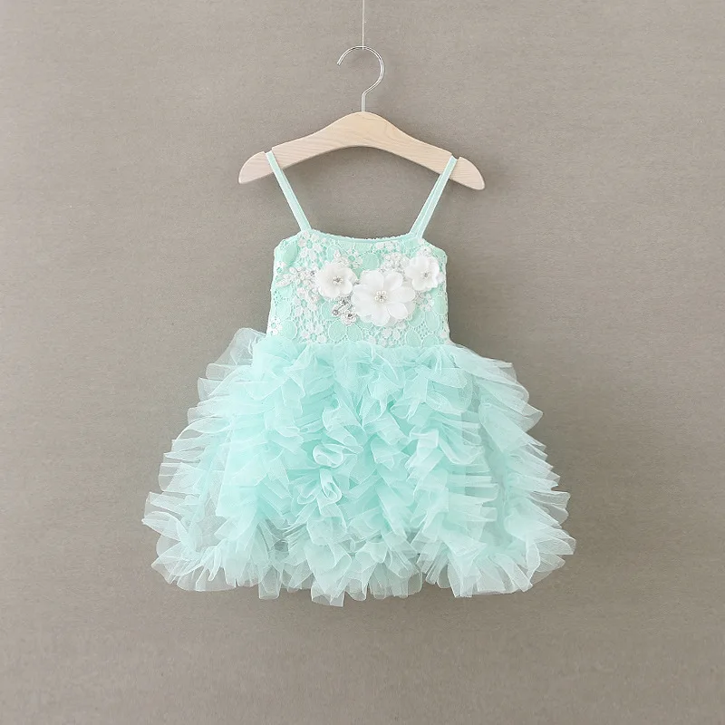 2022 New Casual Sleeveless Halter Applique Flower Lace Kids Girl Dresses