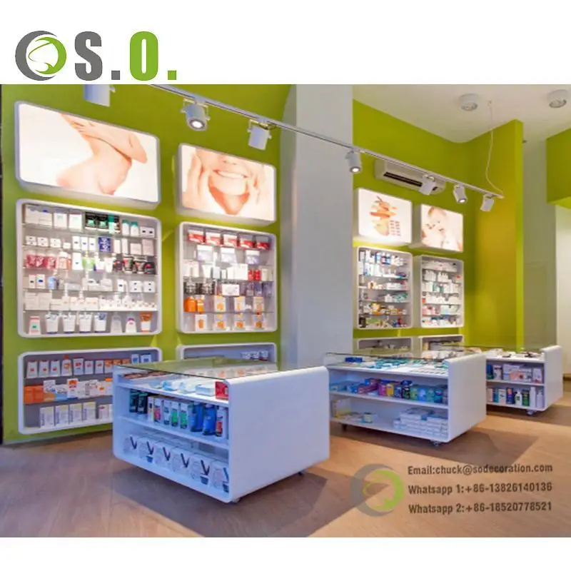 Украшения в аптеке Индивидуальные медицинские аптеки магазин стеклянная деревянная мебель полки Шкаф для аптечного магазина дисплей