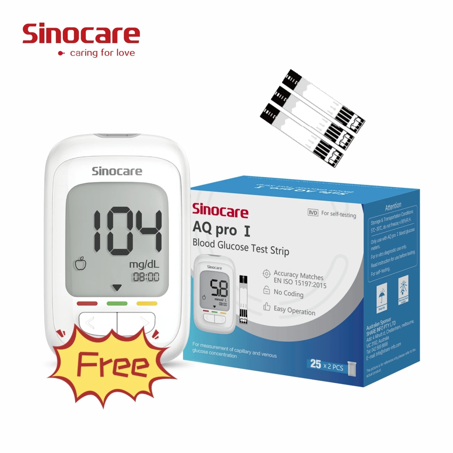 Sinocare Safe AQ ProI Buy 4 Get 1 Free Blood Glucose Monitor Glucometer Test Strips Glucose Test Strips Glucose Meters Monitors