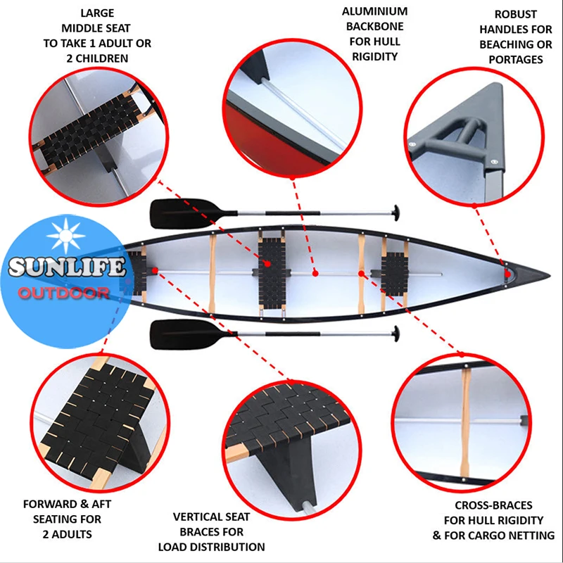 Popular Kayaks And Canoes Lightweight 3 Person Canadian Canoe Sale, High Quality Outrigger Canoe