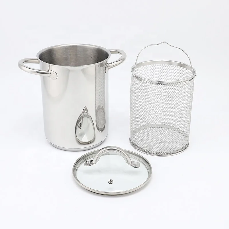 factory wholesale Asparagus Pot Stainless Steel with Glass Lid & Inner Rack Basket  Tall Body Cooking Pasta Pots
