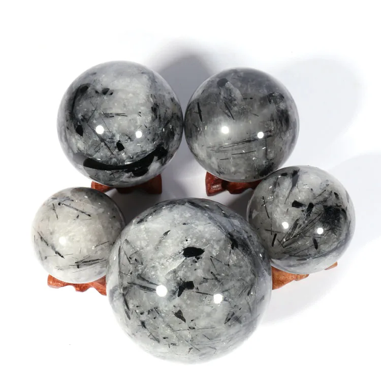Natural Polished Black Tourmaline Spheres For Feng Shui Decoration