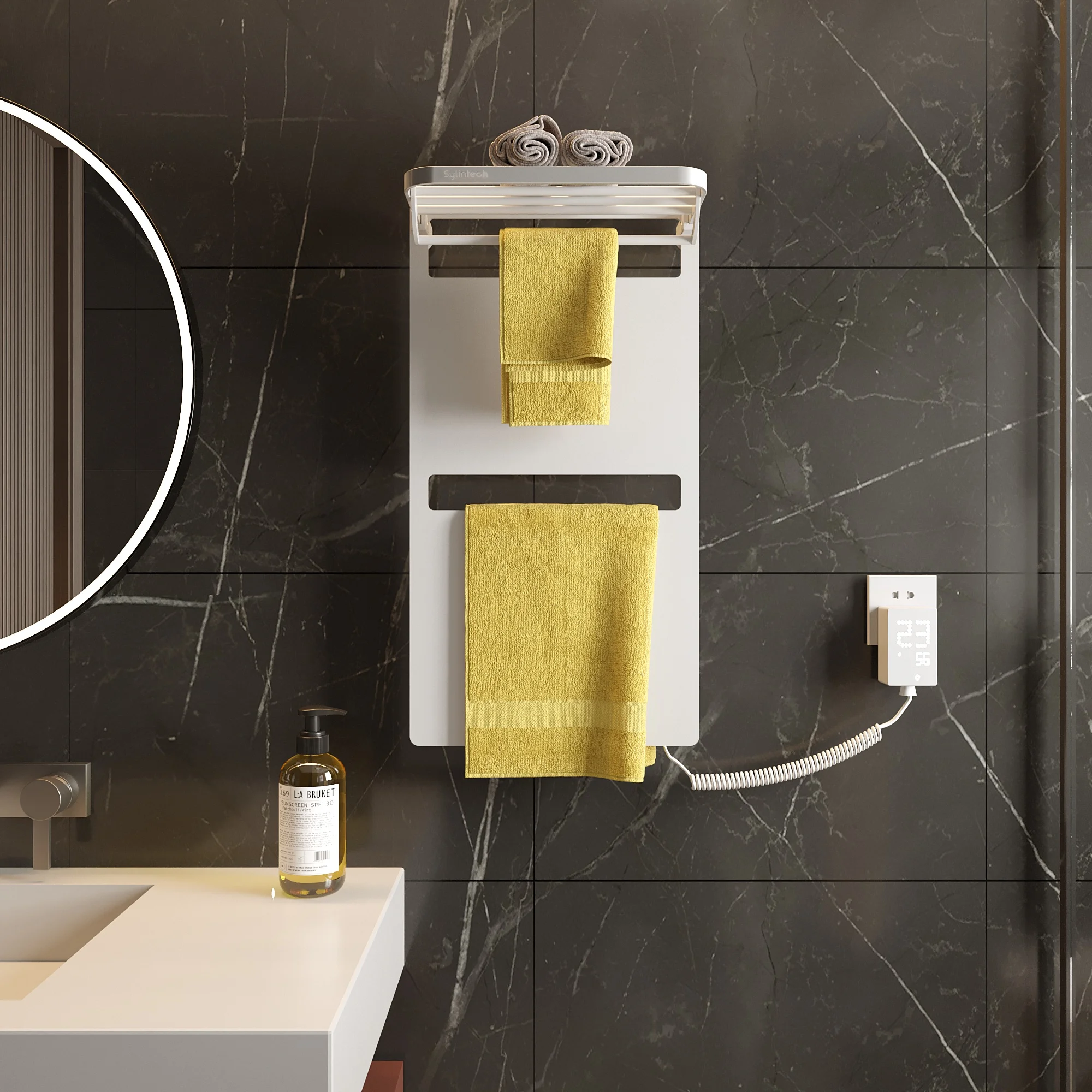 European hot selling ultra-thin graphene electric towel rack for toilet sterilization towel warmer drying rack