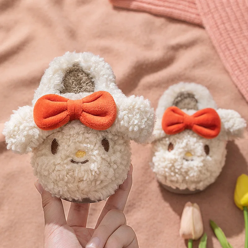 Оптовая продажа, Детские милые меховые тапочки, теплые мягкие тапочки на подошве, пушистые хлопковые тапочки, детская повседневная обувь для мальчиков и девочек