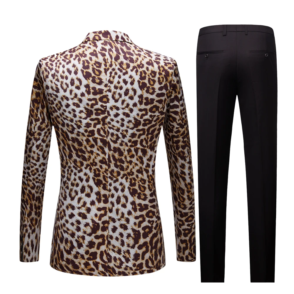  Mens Leopard Print Suit Casual Slim Set Suits Wedding Singer DJ Stage Plus Costumes Homme suit