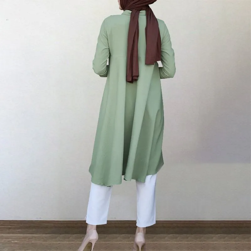 Malaysia Latest wholesale Indonesia Lapel Shirt collar Tail  Traditional Muslim Dress  Abaya  Women Clothing