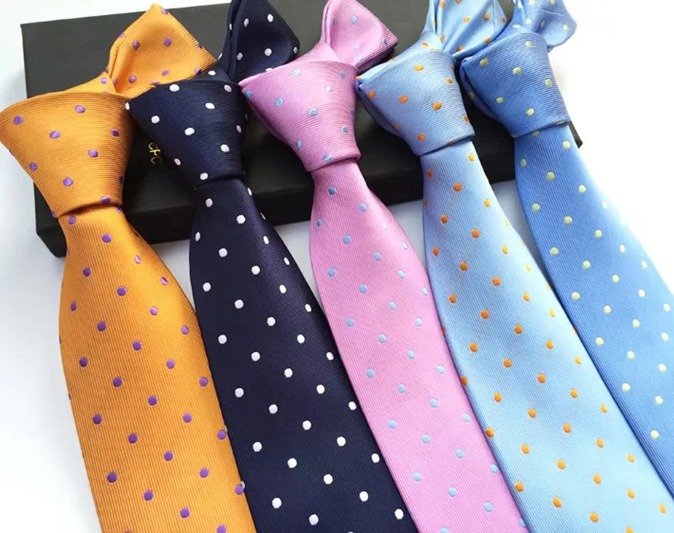 Europe and America Hot Selling Mens Yellow Necktie Dots Printed Neck Ties for Men