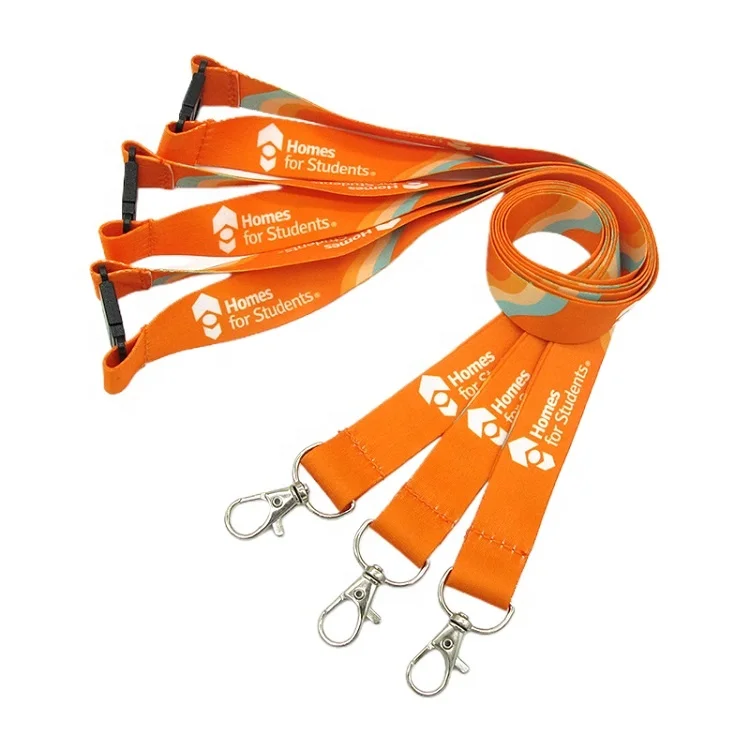 Custom Color and Logo Printed Promotional ID Lanyard with Plastic Safety Clip and Metal Badge Clip