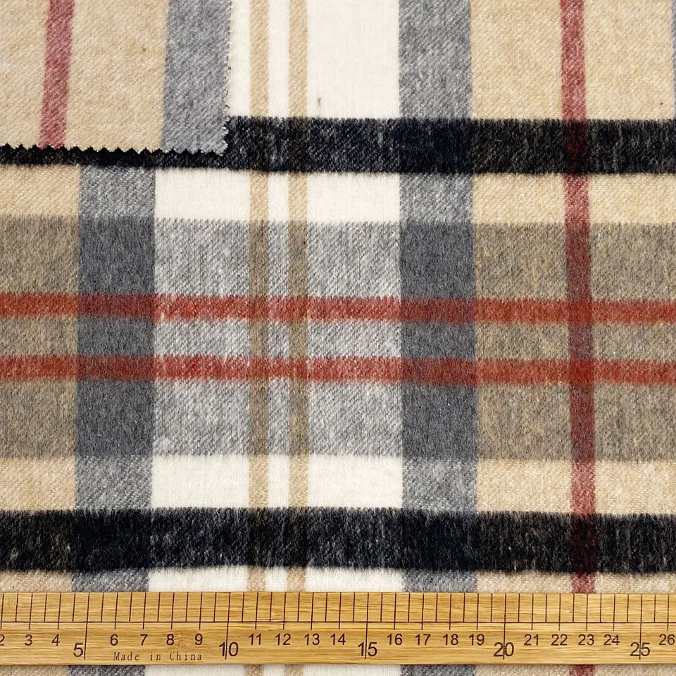 Winter woolen coat pants bag scottish tartan plaid polyester brushed tweed fabric for man women