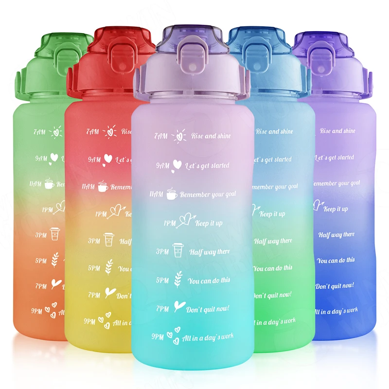 Clear Big Bottles Clear BPA free Plastic Time Marker Custom Logo Sport Portable Cute 60oz Water Bottle
