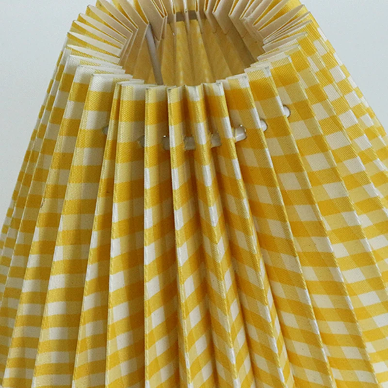 Hot Sale Small Yellow Tartan Plaid Fabric Pleated Lampshade Gathered Fabric Table Lamp Shades