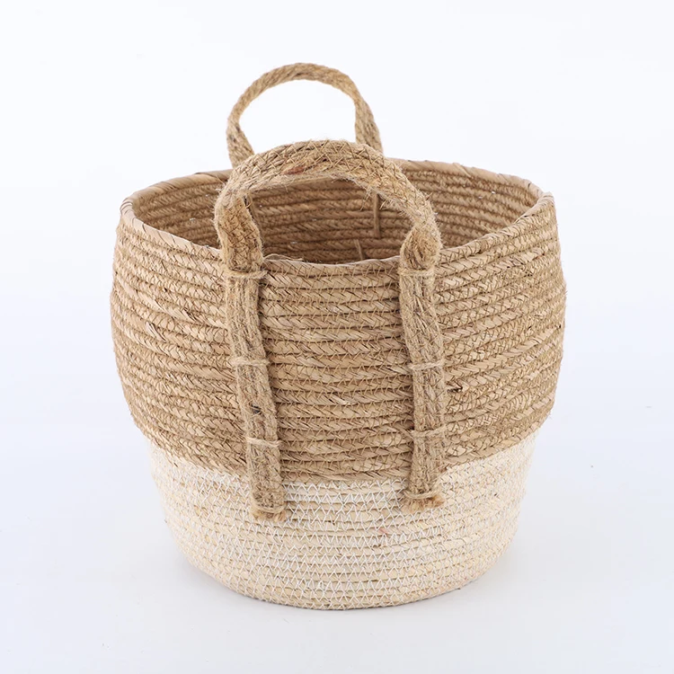 Wholesale corn rope straw woven Storage basket with handle